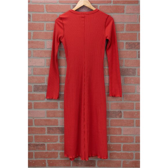 🆕 Red Ribbed Midi Dress - Small - Picture 12 of 13